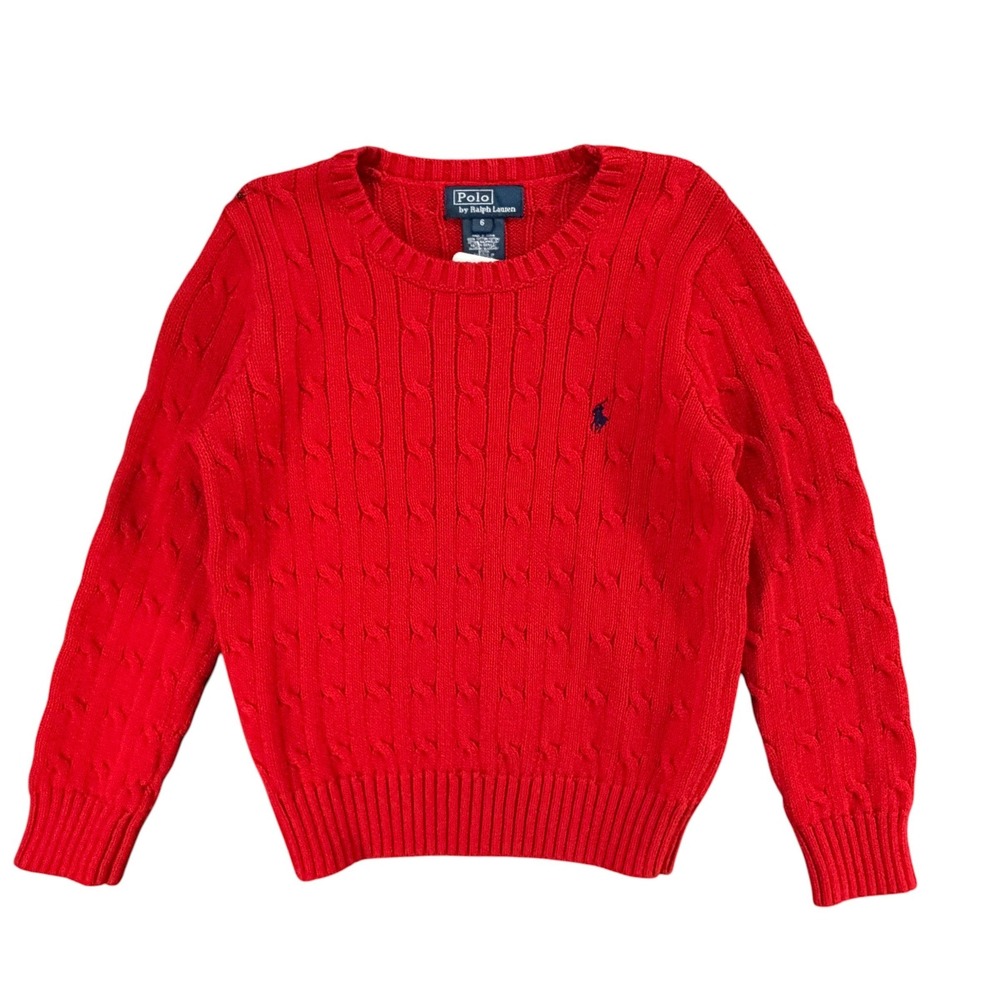 Vtg Polo Ralph Lauren Cable Knit Sweater Boys Size 6 Red 100% Cotton Pony Preppy - Picture 2 of 12